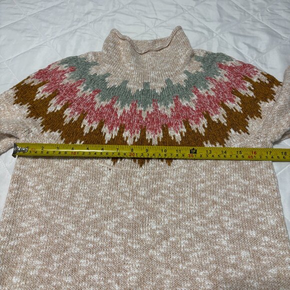 L.L.Bean Fair Isle Turtleneck Sweater Petite S Cotton Nordic Winter Cream Knit - Picture 8 of 10